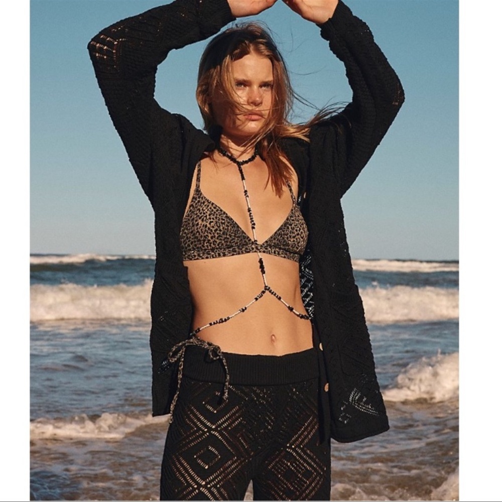 Free People FP Beach Get Away Fauxchet Crochet Cardigan & Pants Lounge Set